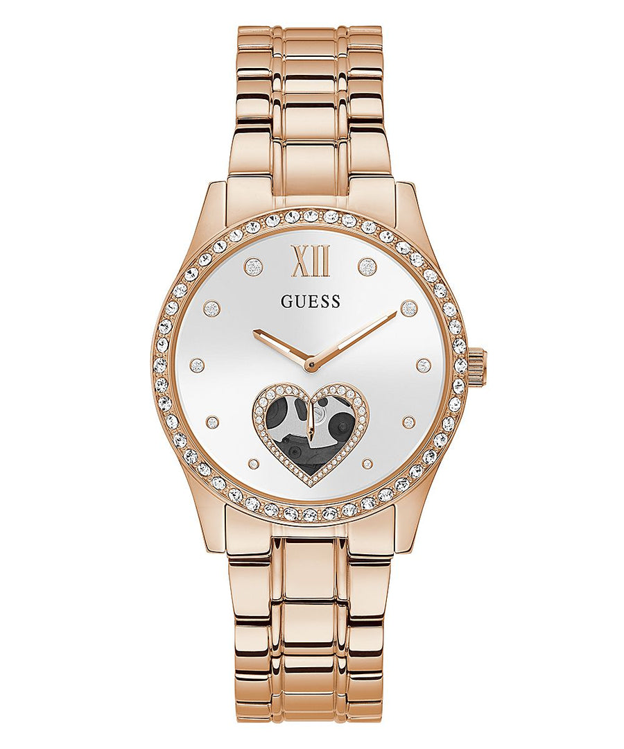Guess Damen Armbanduhr Be Loved 38 mm Herz auf Zifferblatt Armband Edelstahl GW0380L3