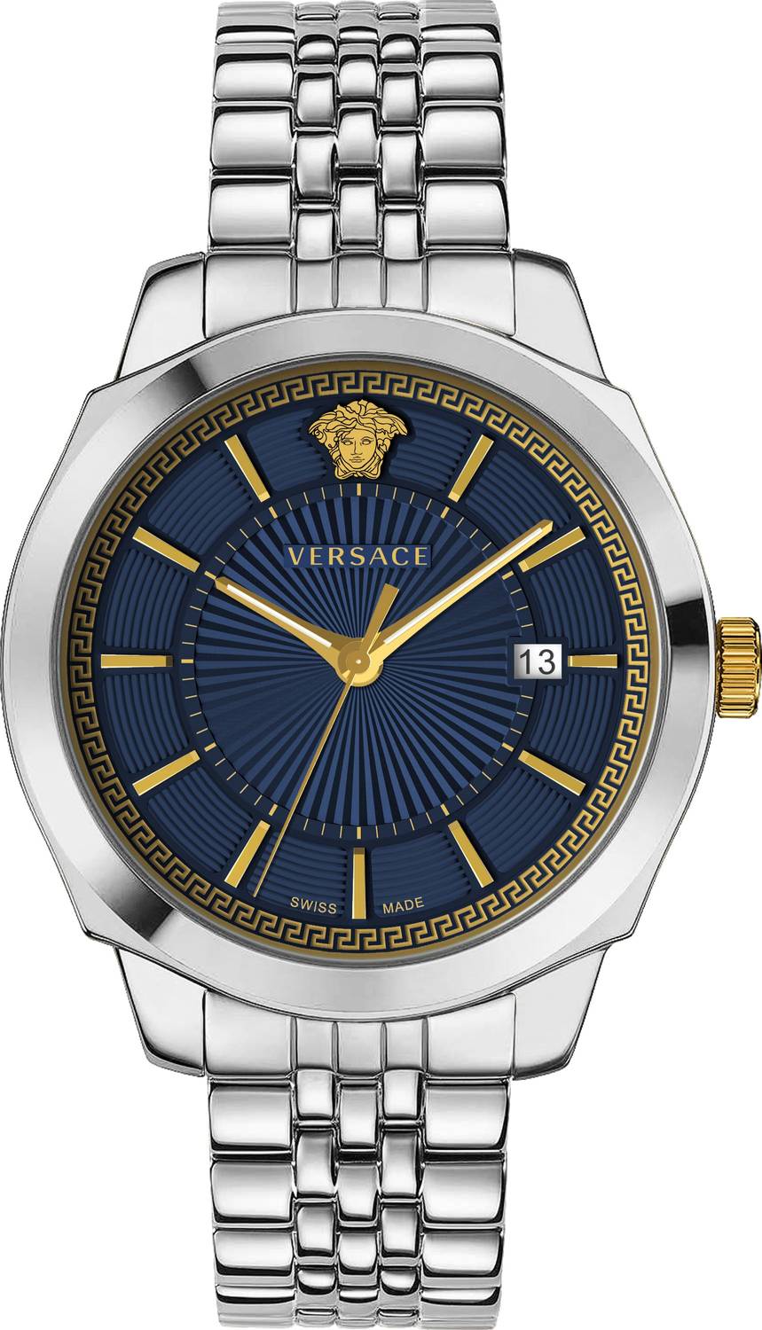 Versace Herren Armbanduhr WATCH ICON CLASSIC 42 D/BLUE B/SS - SS&IP CROWN- SS BAND VEV901523