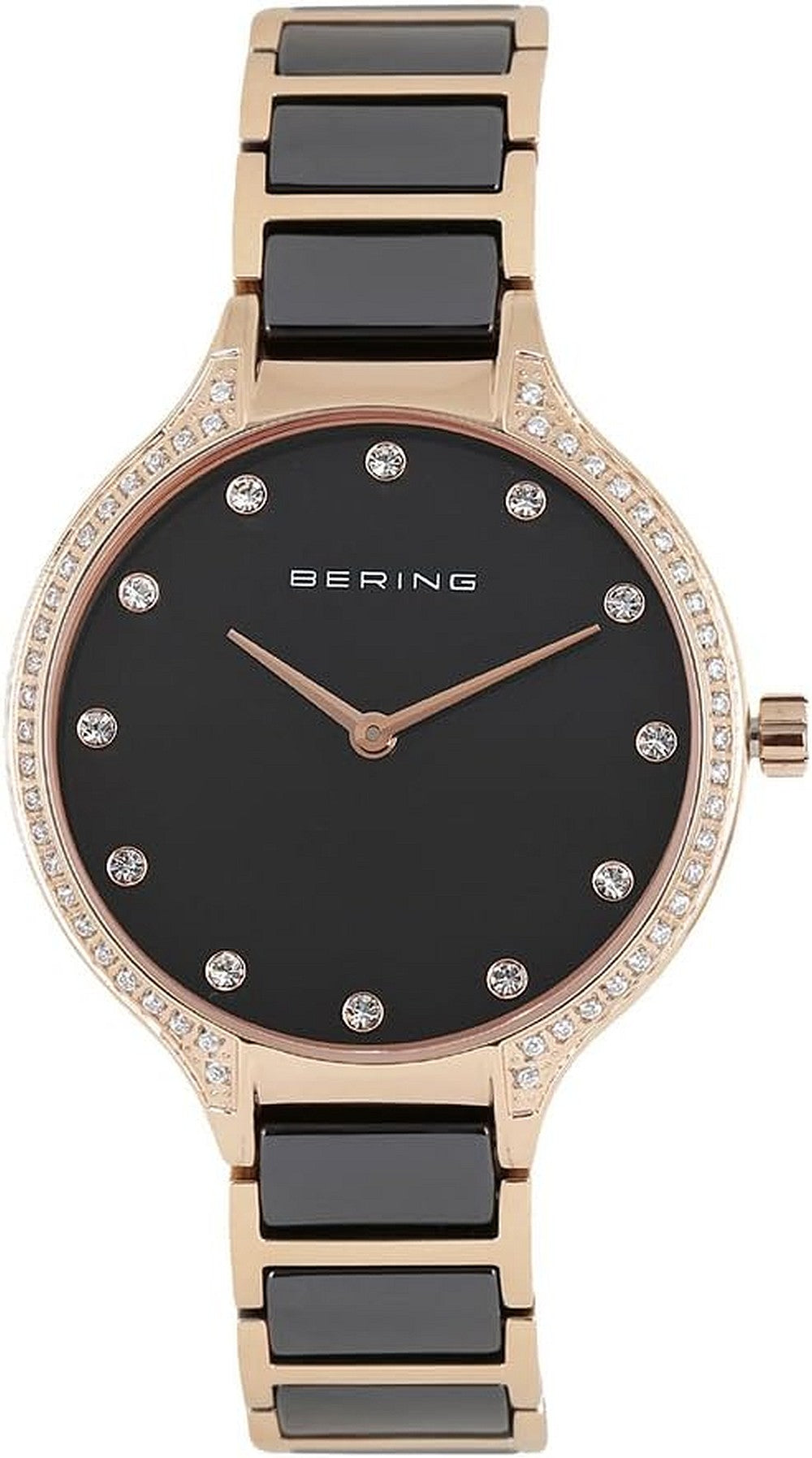 Bering Damen Armbanduhr Ceramic 34 mm Armband Edelstahlband mit Keramikelementen rosegold 30434-746