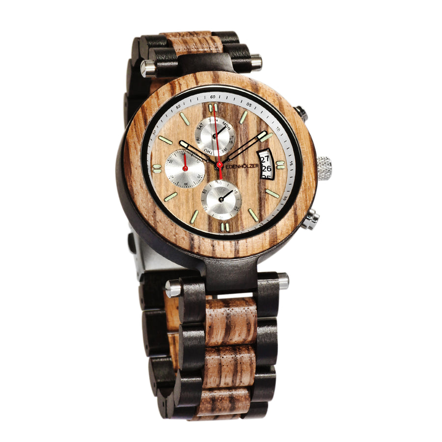 Edenhölzer Holzuhr Herren Armbanduhr Chronograph Hardlex Barbuda Datumsanzeige