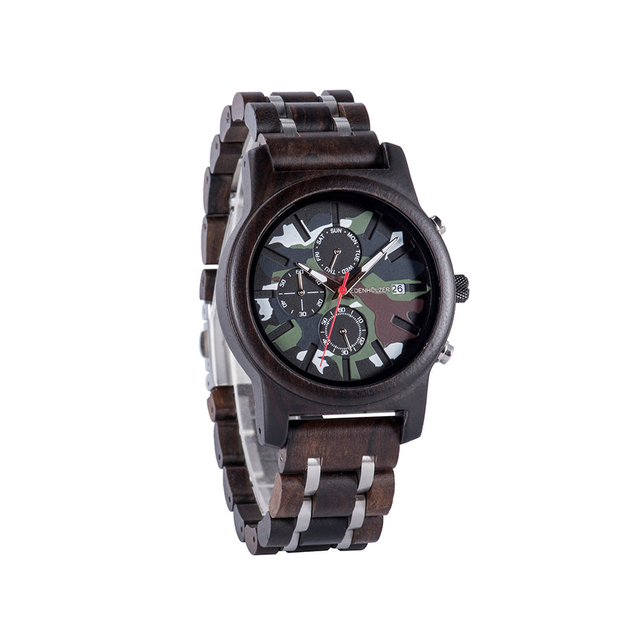 Edenhölzer Holzuhr Herren Armbanduhr Maui Camouflage Holzarmband ED096-002