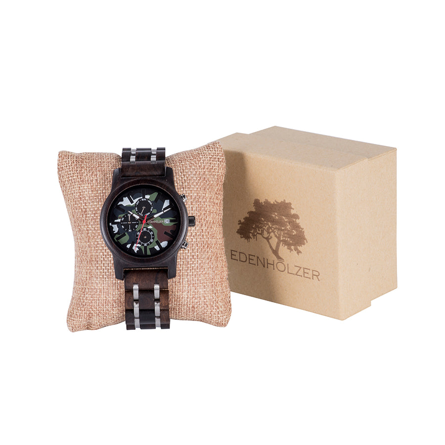 Edenhölzer Holzuhr Herren Armbanduhr Maui Camouflage Holzarmband ED096-002
