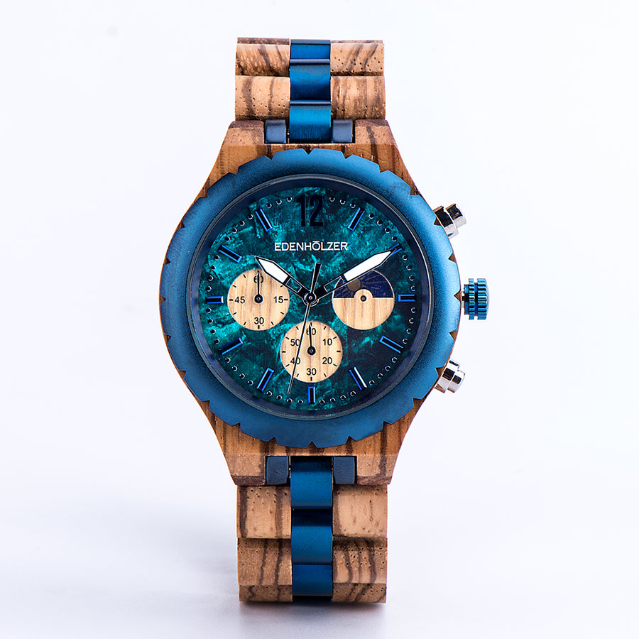 Edenhölzer Herren Armbanduhr Chronograph Hardlex Pico Datumsanzeige ED022-002