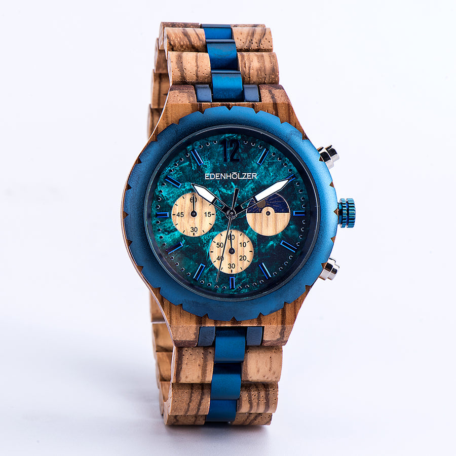 Edenhölzer Herren Armbanduhr Chronograph Hardlex Pico Datumsanzeige ED022-002