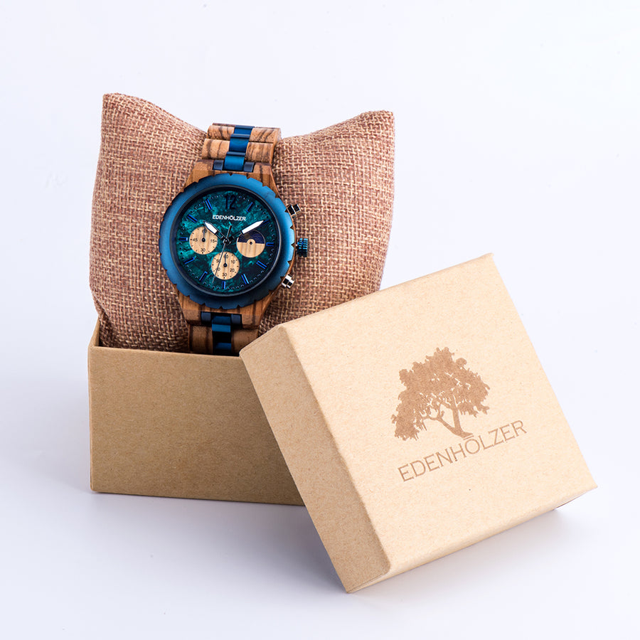 Edenhölzer Herren Armbanduhr Chronograph Hardlex Pico Datumsanzeige ED022-002
