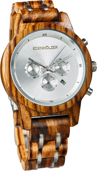 Thumbnail for Edenhölzer Holzuhr Damen Armbanduhr Chronograph Holzarmbanduhr Bonaire Datumsanzeige