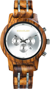 Thumbnail for Edenhölzer Holzuhr Damen Armbanduhr Chronograph Holzarmbanduhr Bonaire Datumsanzeige