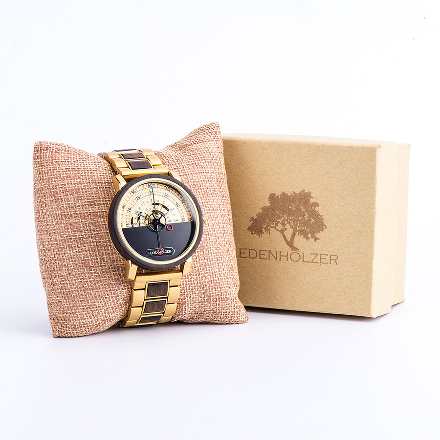 Edenhölzer Automatik Armbanduhr open life Holzuhr Nevis ED097-001