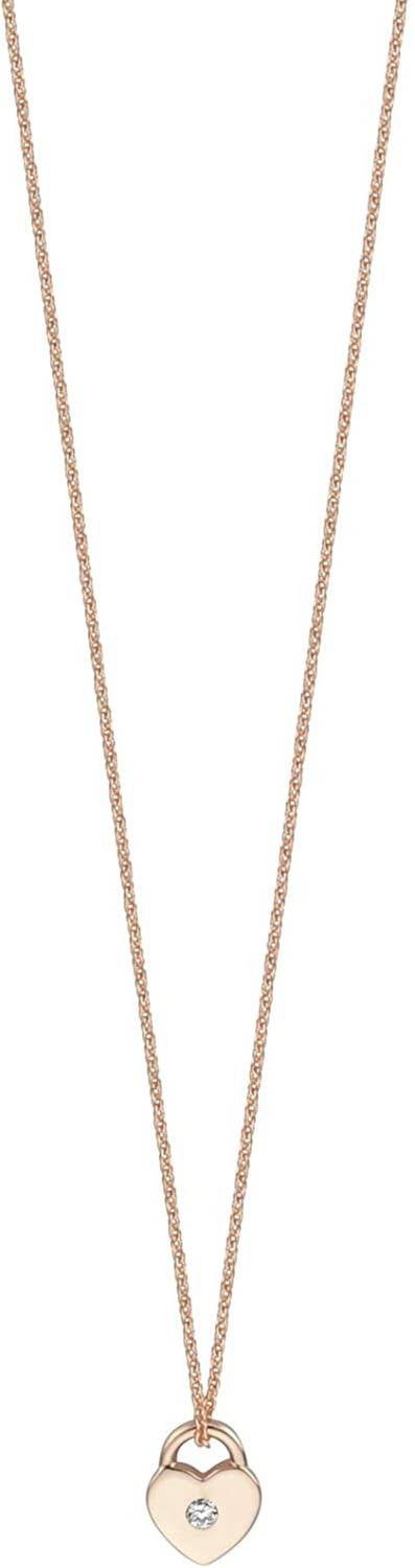 Esprit Damen Collier Halskette - Fave - Herz Rose Weiß Zirkonia 45 cm rosegold ESNL01171342