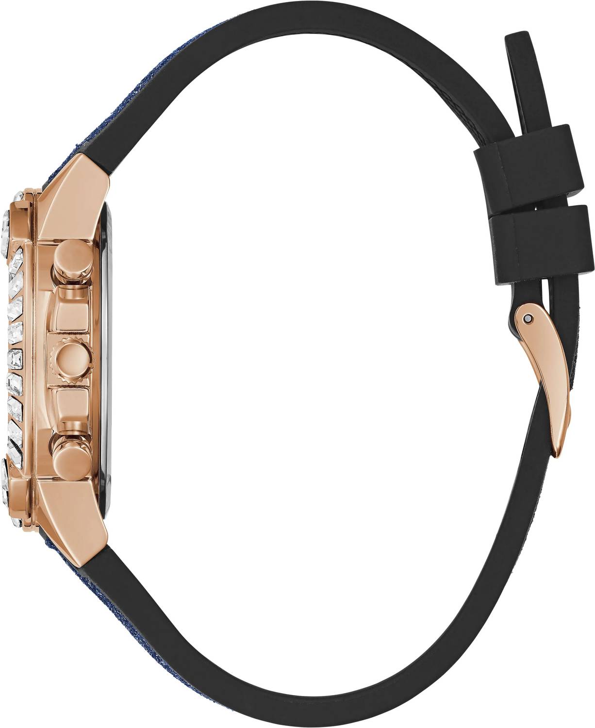 Guess Damen Armbanduhr Bombshell Silikon Armband Multifunktion, Roségold/Schwarz GW0313L3