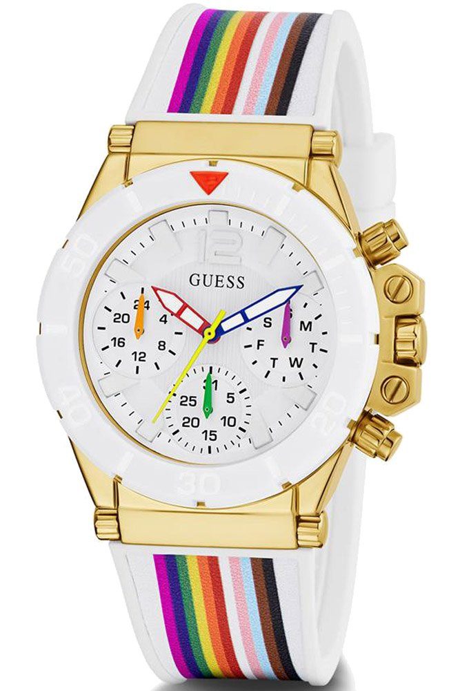 Guess Damen Armbanduhr Active Life 38 mm Regenbogenarmband und -markierungen Armband Silicone GW0432L1