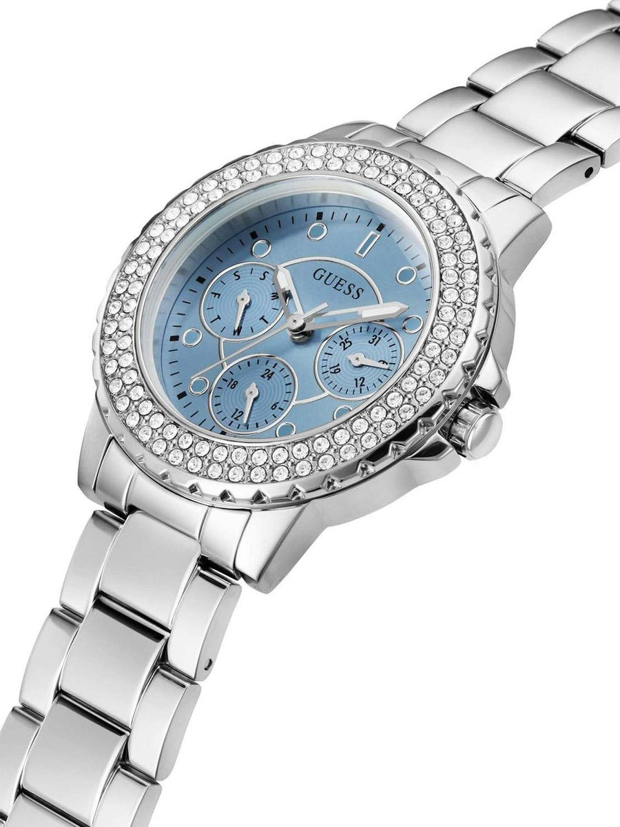Guess Damen Armbanduhr Crown Jewel 36 mm Strasssteine auf dem Gehäuse Armband Edelstahl GW0410L1