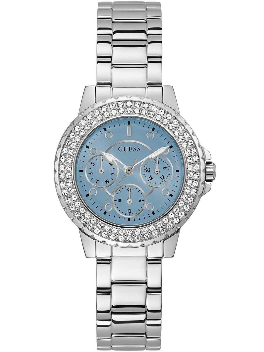 Guess Damen Armbanduhr Crown Jewel 36 mm Strasssteine auf dem Gehäuse Armband Edelstahl GW0410L1