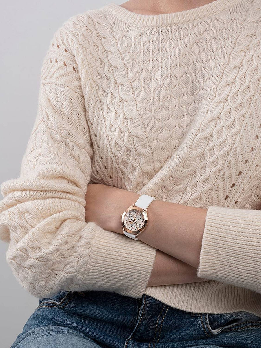 Guess Damen Armbanduhr Pearl Weiß, Roségold GW0381L3