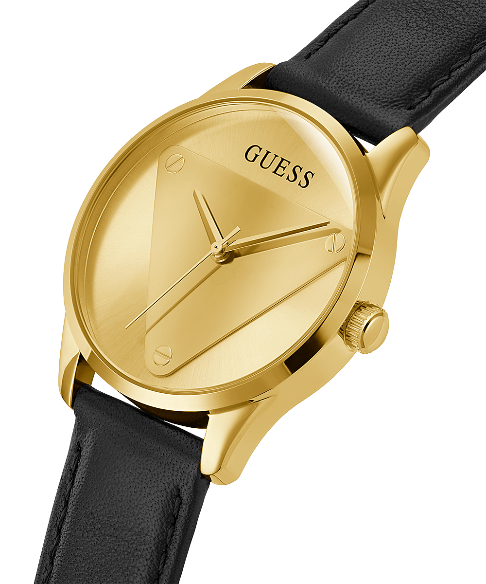 Guess Damen Armbanduhr Emblem 36 mm Ikonisches Dreieckslogo auf dem Zifferblatt Armband Leder GW0399L3