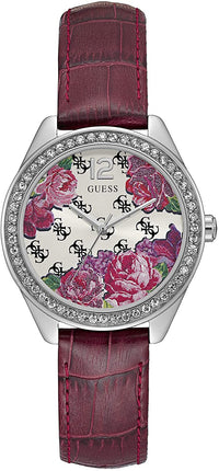 Thumbnail for Guess Damen Armbanduhr Fleur 36 mm Floral auf dem Zifferblatt Armband Wine red W0905L2