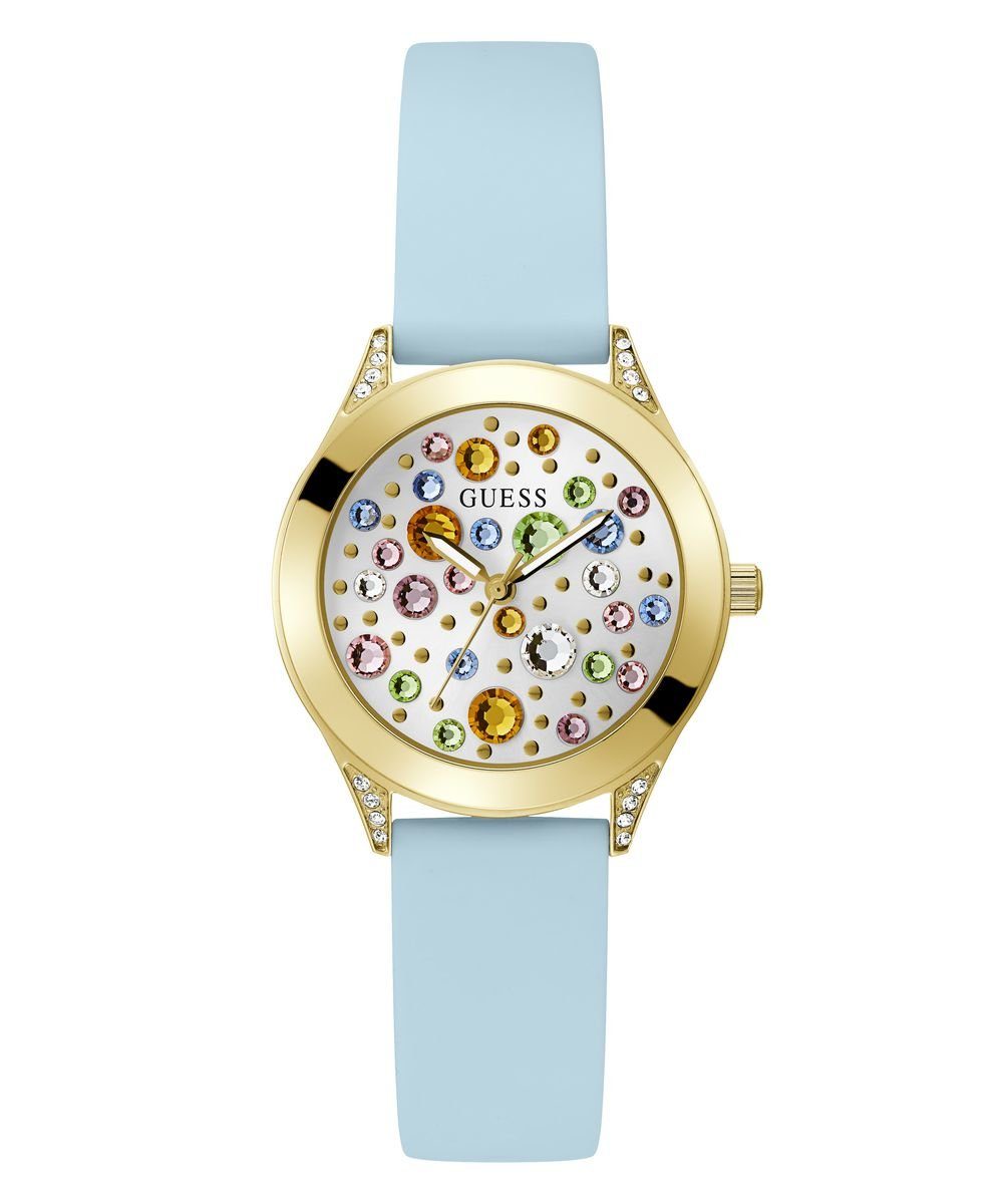 Guess Damen Armbanduhr MINI WONDERLUST hellblau, gold 34 mm GW0678L1