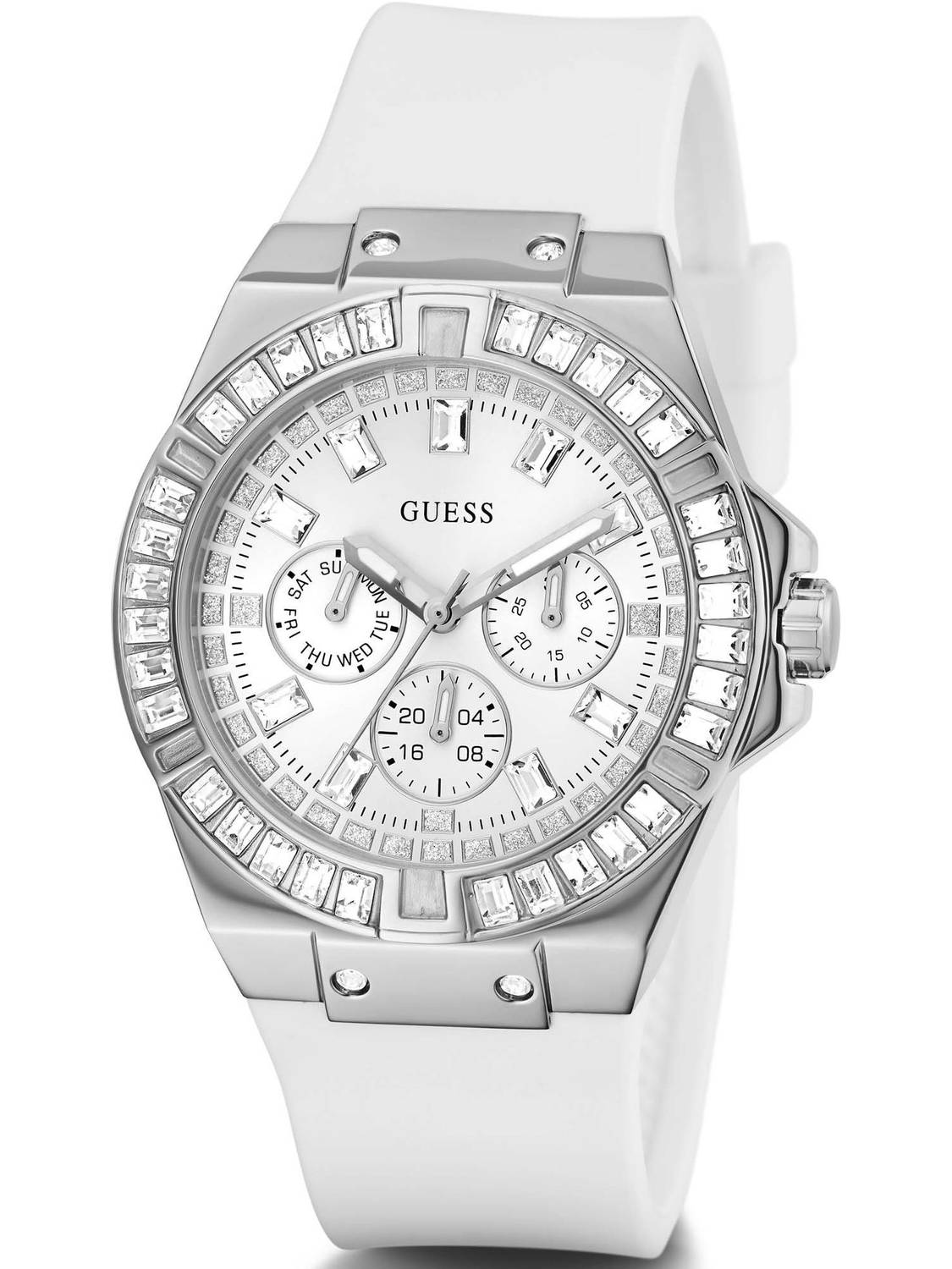 Guess Damen Armbanduhr Venus 39 mm Strasssteine auf dem Gehäuse Armband Silicone GW0118L3