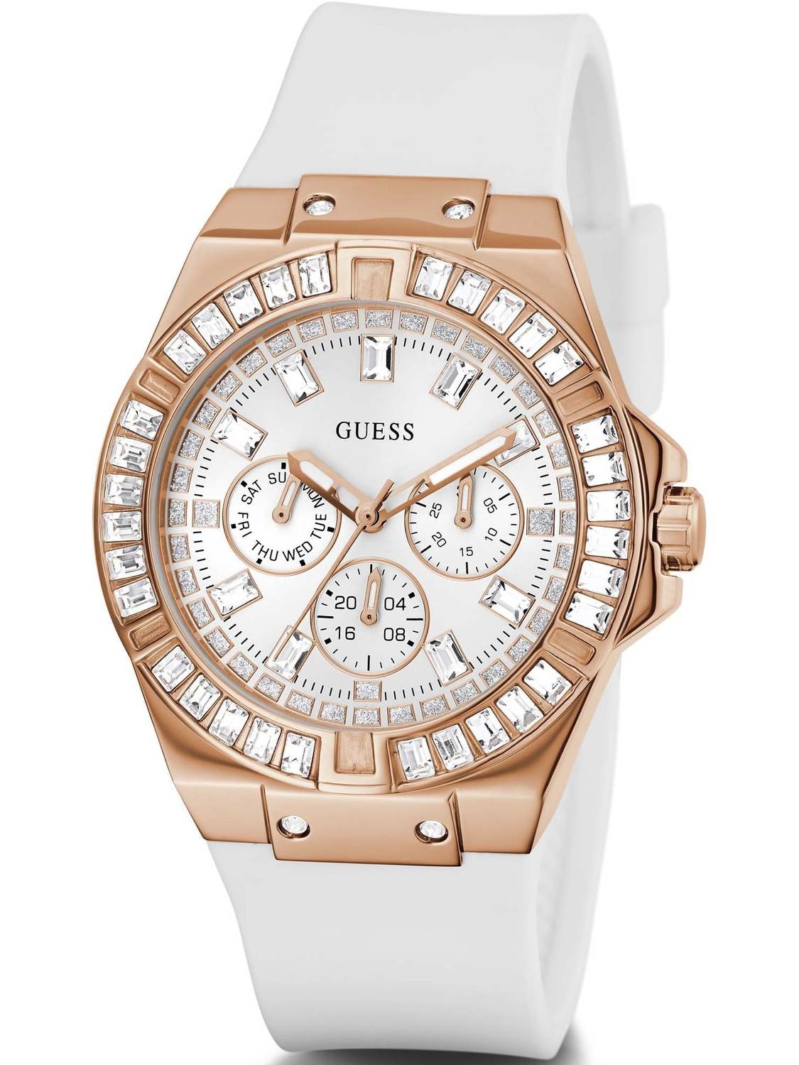 Guess Damen Armbanduhr Venus 39 mm Strasssteine auf dem Gehäuse Armband Silicone GW0118L4