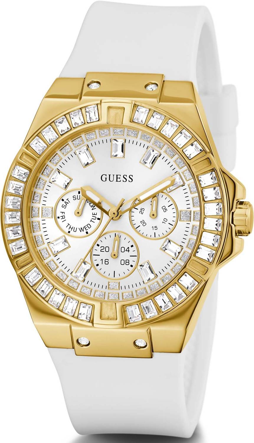 Guess Damen Armbanduhr Venus 39 mm Strasssteine auf dem Gehäuse Armband Silicone GW0118L5