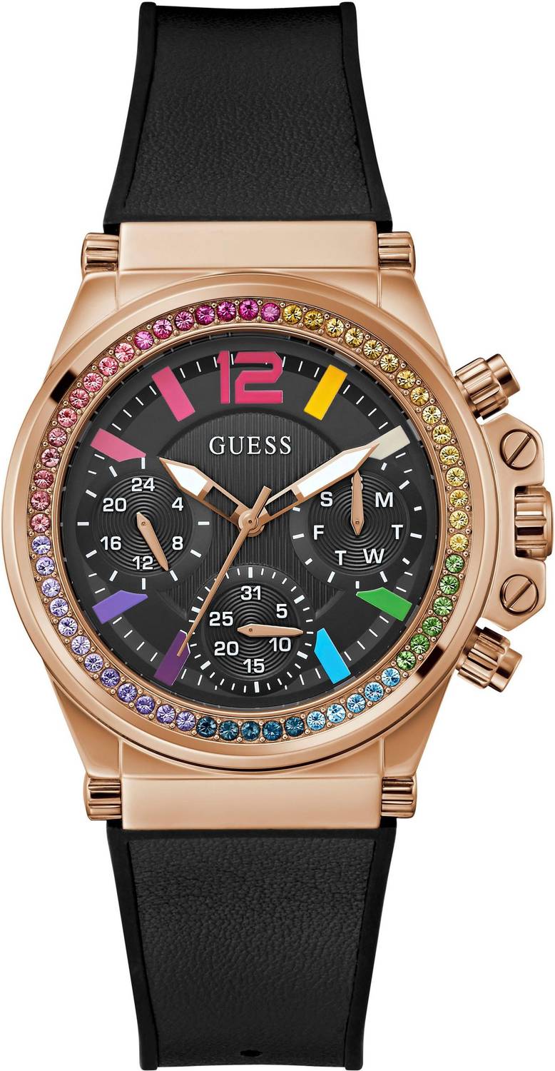 Guess Damen Multifunkion Armbanduhr Charisma schwarz, roségold 38 mm GW0562L3