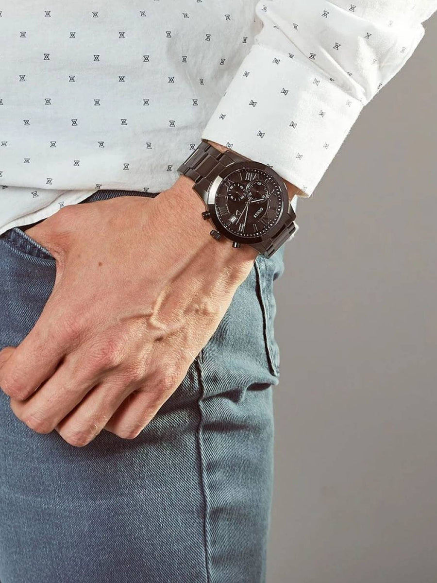 Guess Herren Armbanduhr Atlas 45 mm Datum auf Zifferblatt Armband Edelstahl GW0668G5
