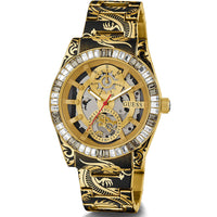 Thumbnail for Guess Herren Armbanduhr DRAGON Drachenmuster-Armband Gold-Schwarz 42 mm GW0649G1