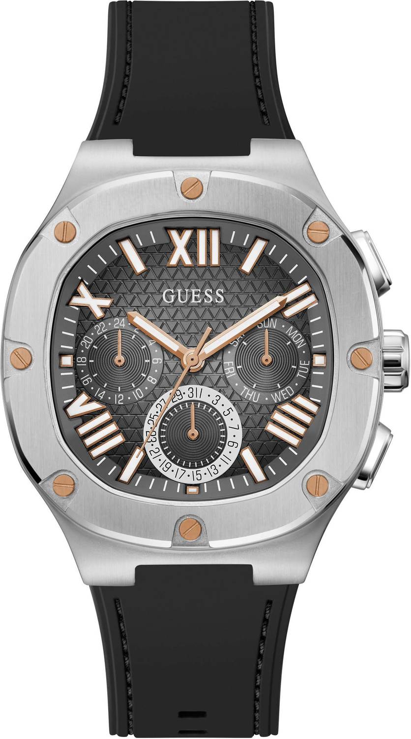 Guess Herren Armbanduhr Multifunktion Headline schwarz, silber 42 mm GW0571G1