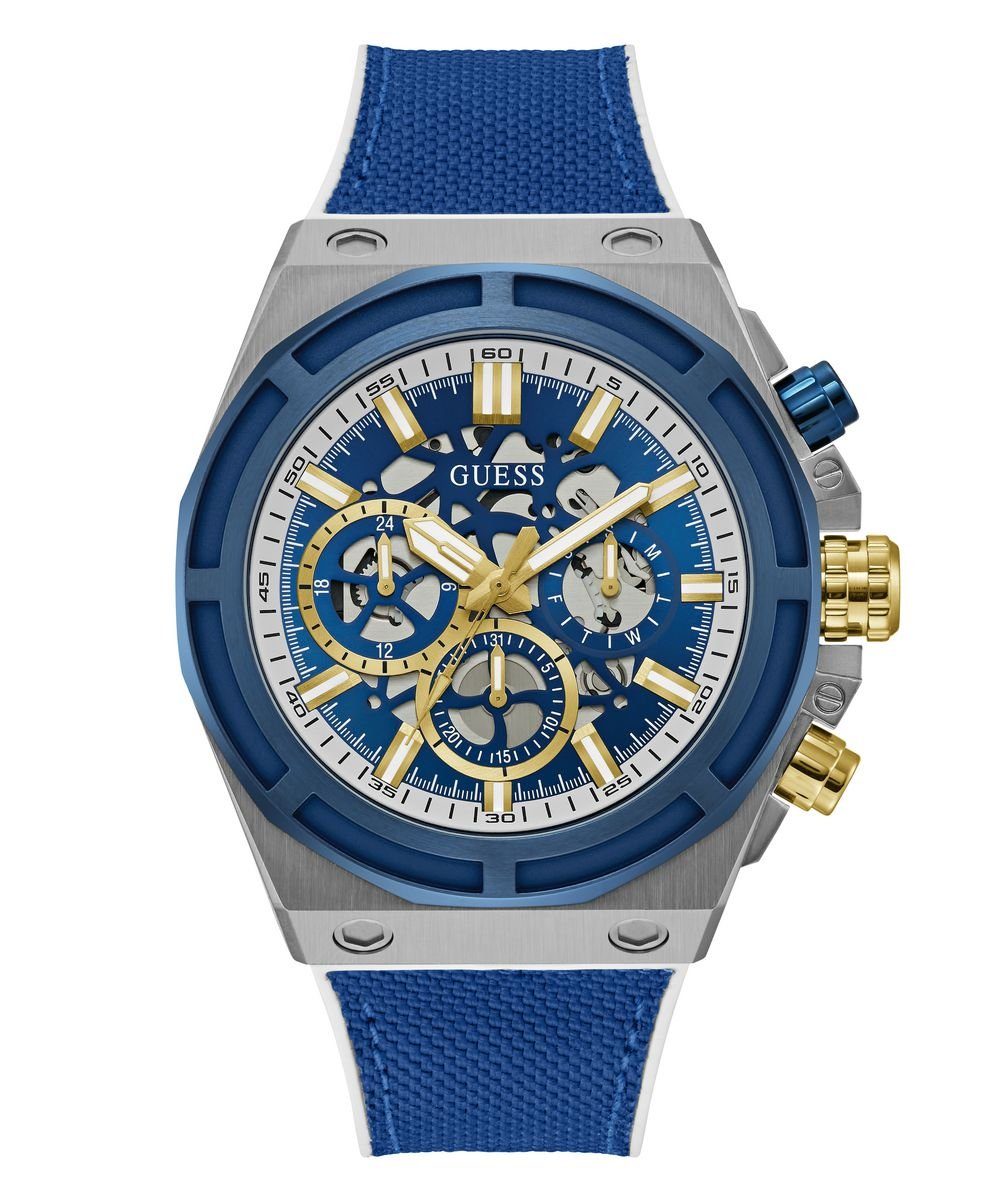 Guess Herren Armbanduhr MASTERPIECE Multifunktion blau, silber 47 mm GW0713G1