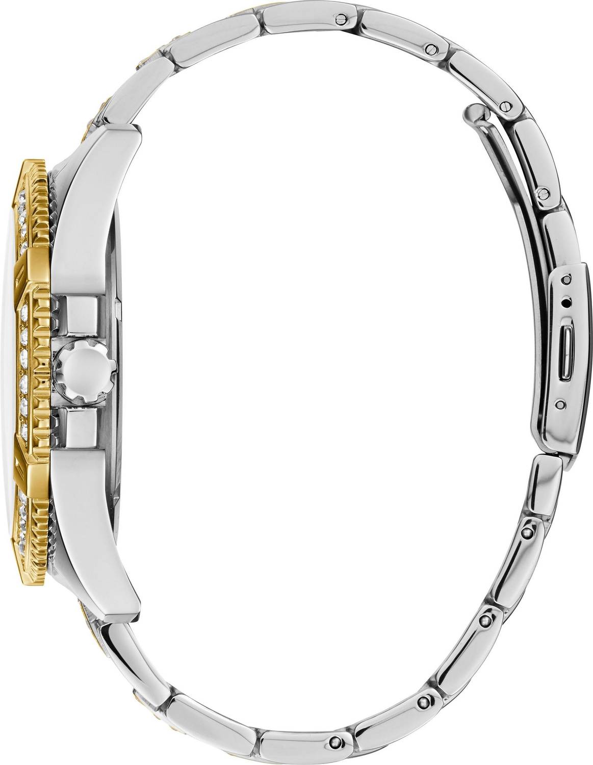 Guess Herren Armbanduhr silber/goldfarbend Zirkonia 48 mm Armband Edelstahl FRONTIER W0799G4