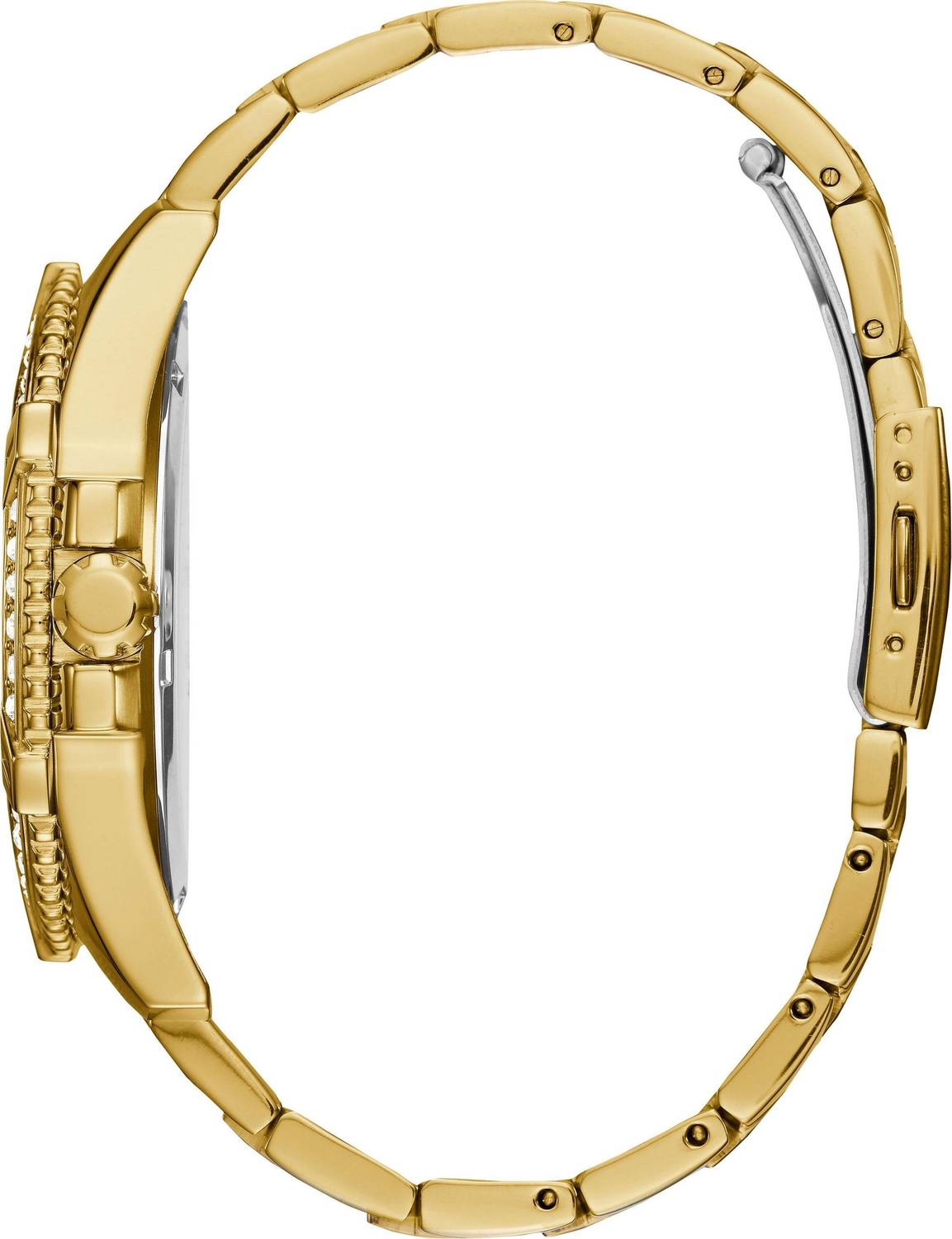 Guess Herren Armbanduhr farbe gold mit strass 48 mm Armband Edelstahl FRONTIER W0799G2