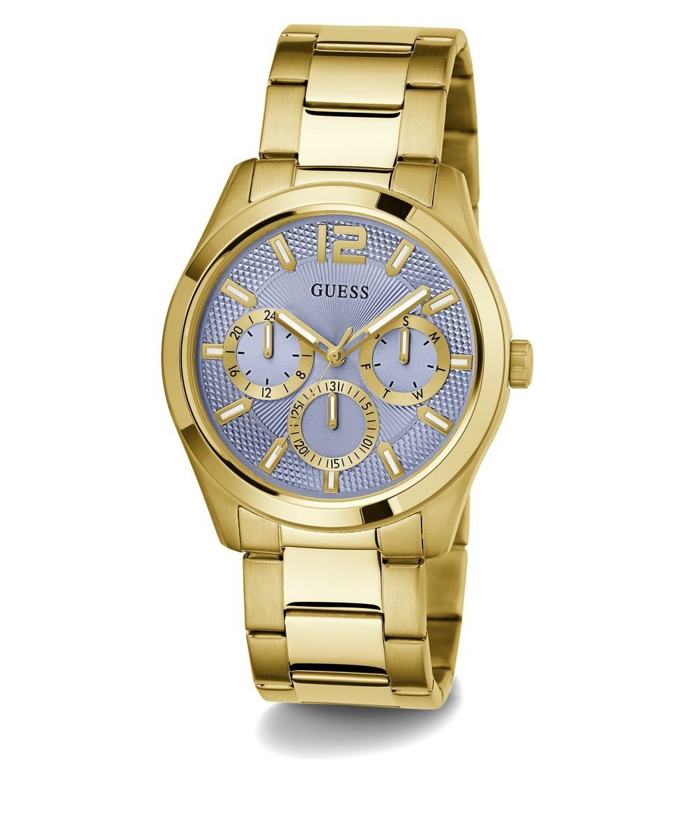 Guess Herren Multifunkion Armbanduhr ZEN gold, hellblau 42 mm GW0707G2