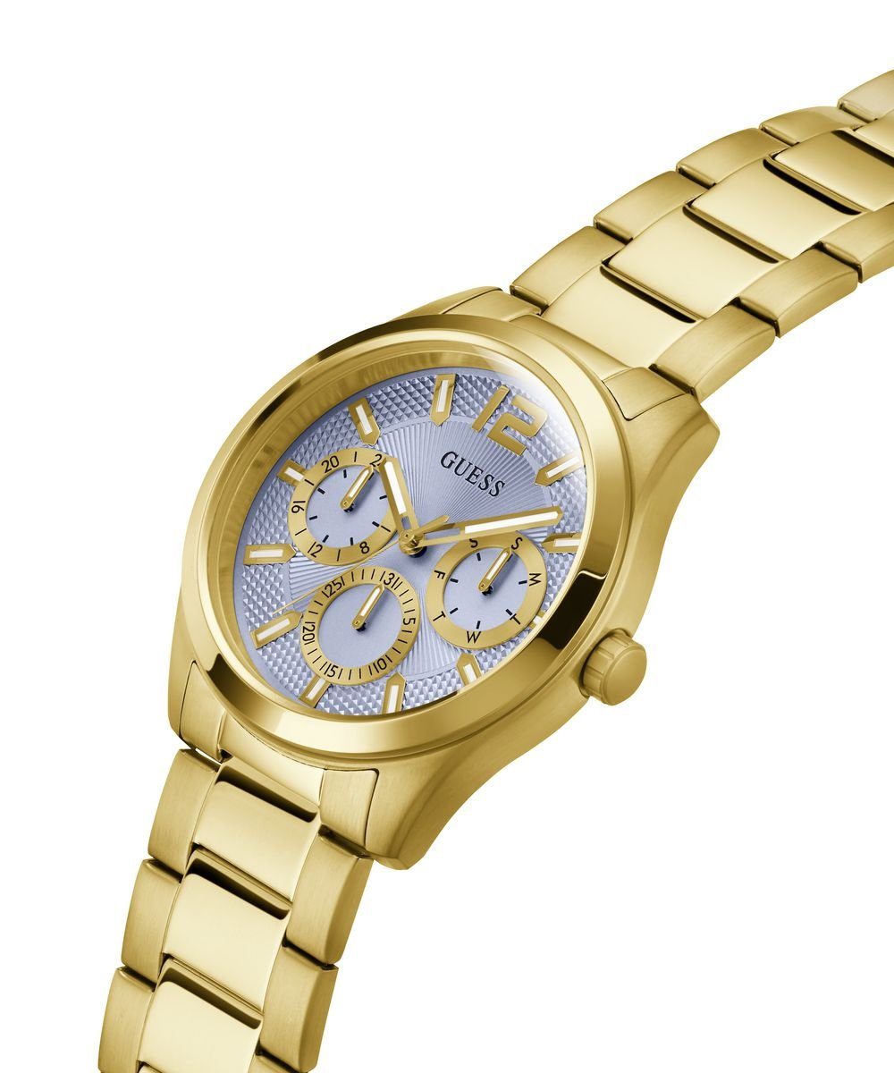 Guess Herren Multifunkion Armbanduhr ZEN gold, hellblau 42 mm GW0707G2