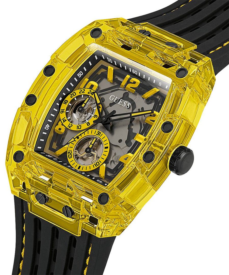 Guess Herren Armbanduhr schwarz gelb 44 mm GW0499G2