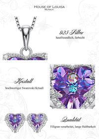 Thumbnail for House of Louisa Damen Schmuckset Halskette und Ohrringe Silber 925 Engelsflügel Herz Anhänger Kristall von Swarovski