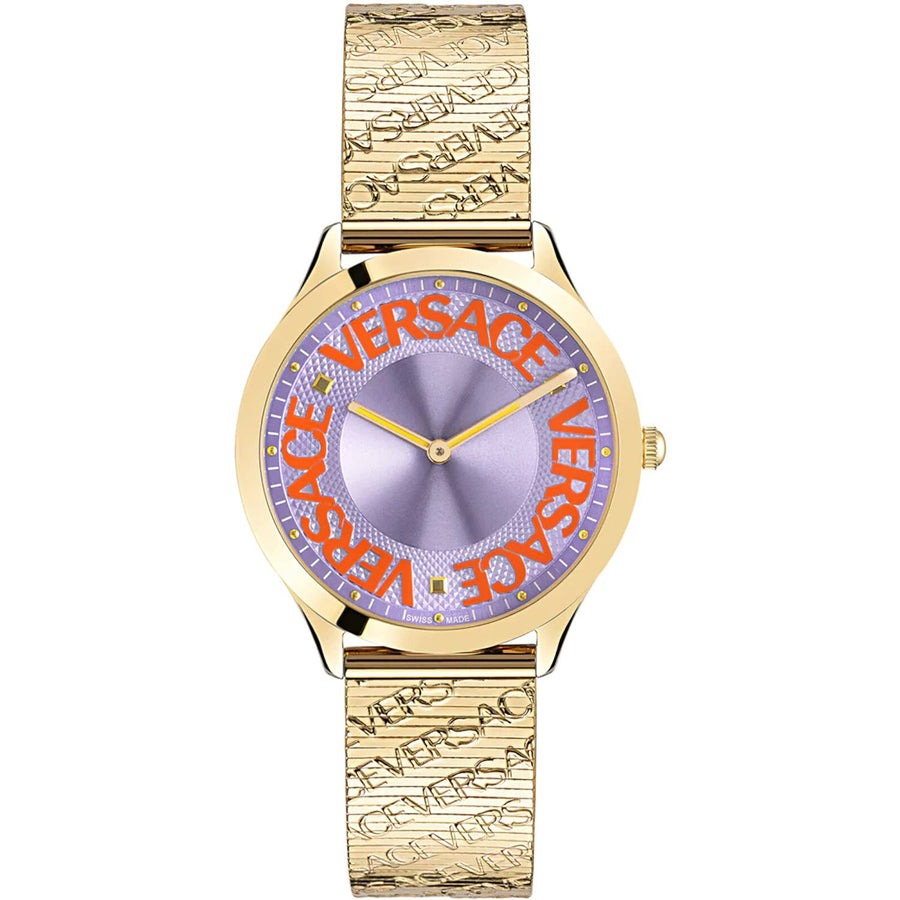 Versce Damen Armbanduhr 38 mm LOGO HALO gelbes und extra Melanese Armband VE2O00822