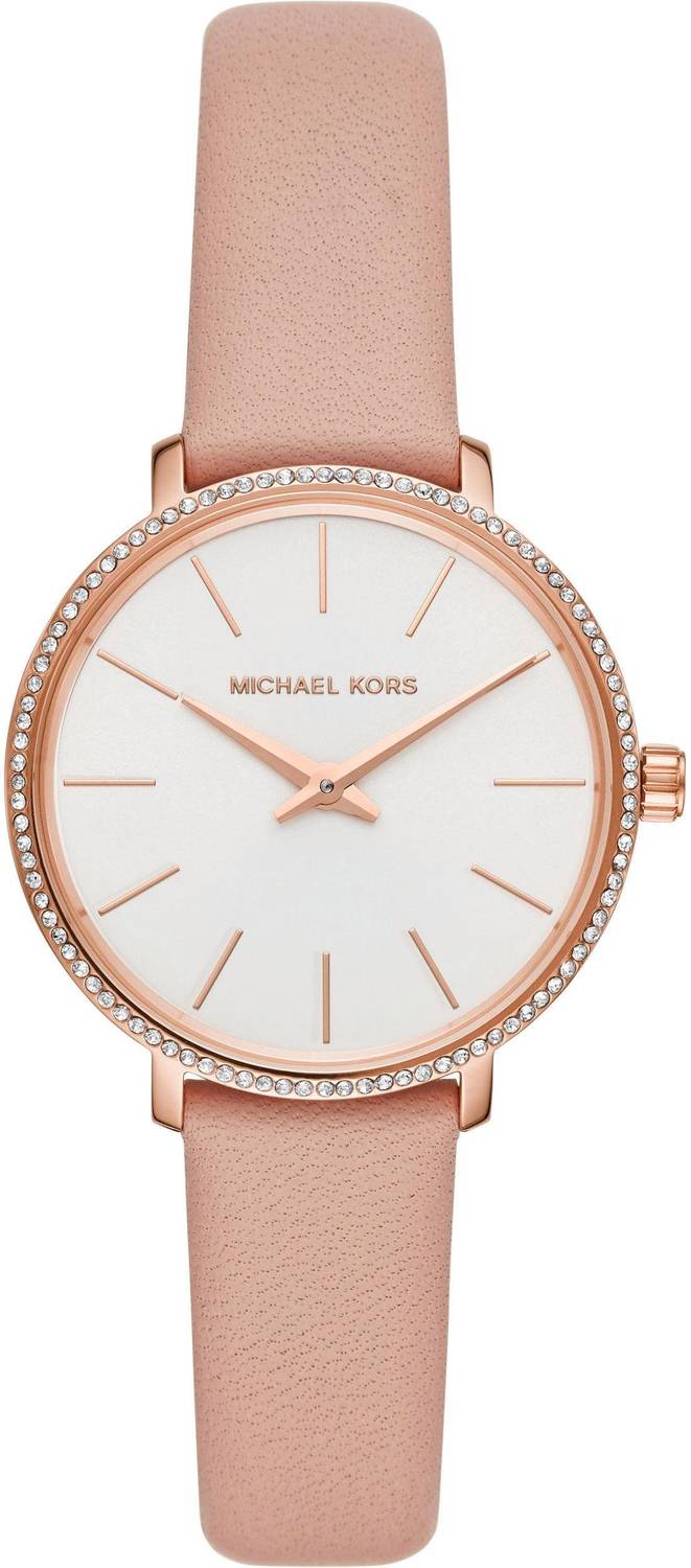 MICHAEL KORS Damen Armbanduhr Pyper 32 mm Strasssteine auf der Lünette Armband Leder MK2803