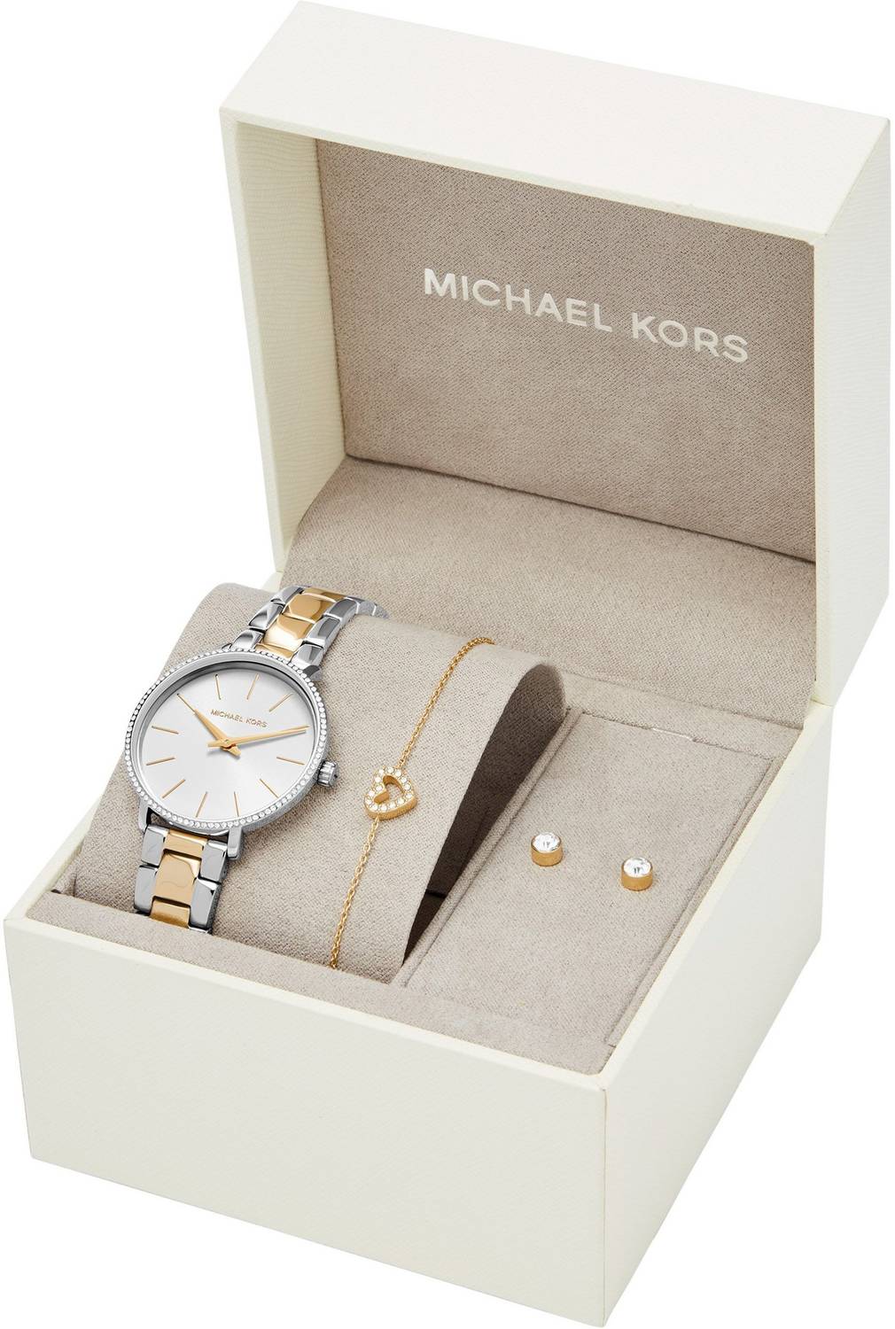 Michael Kors Quarzuhr Pyper MK1041, (Set, 4-tlg., Mit passendem Schmuckarmband und Ohrringen)