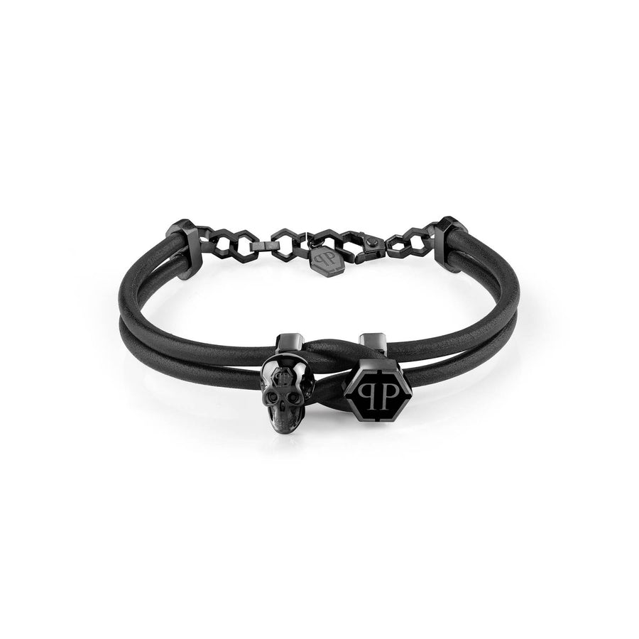 Philipp Plein Herren Armband Leder Edelstahl 3D Skull