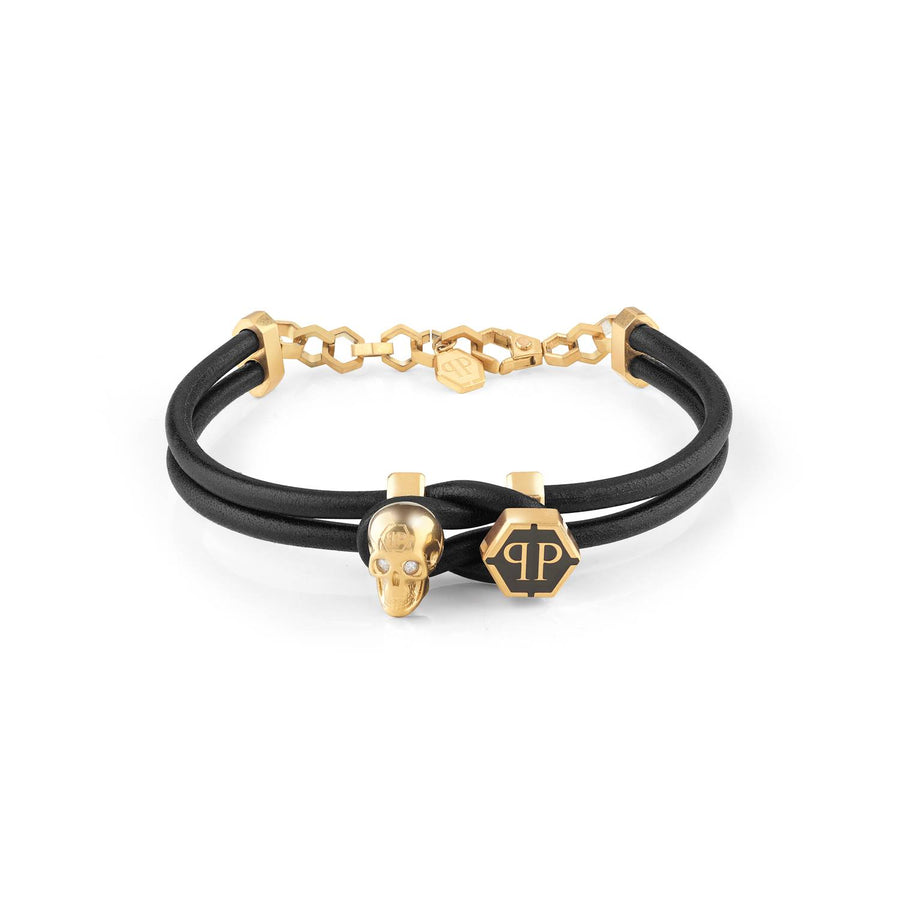 Philipp Plein Herren Armband Leder Edelstahl 3D Skull