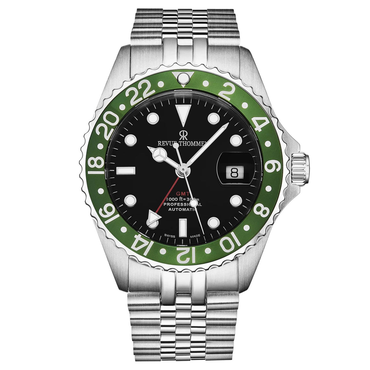 Revue Thommen Schweizer Armbanduhr Taucheruhr GMT Diver Edelstahl Armband 17572.2234