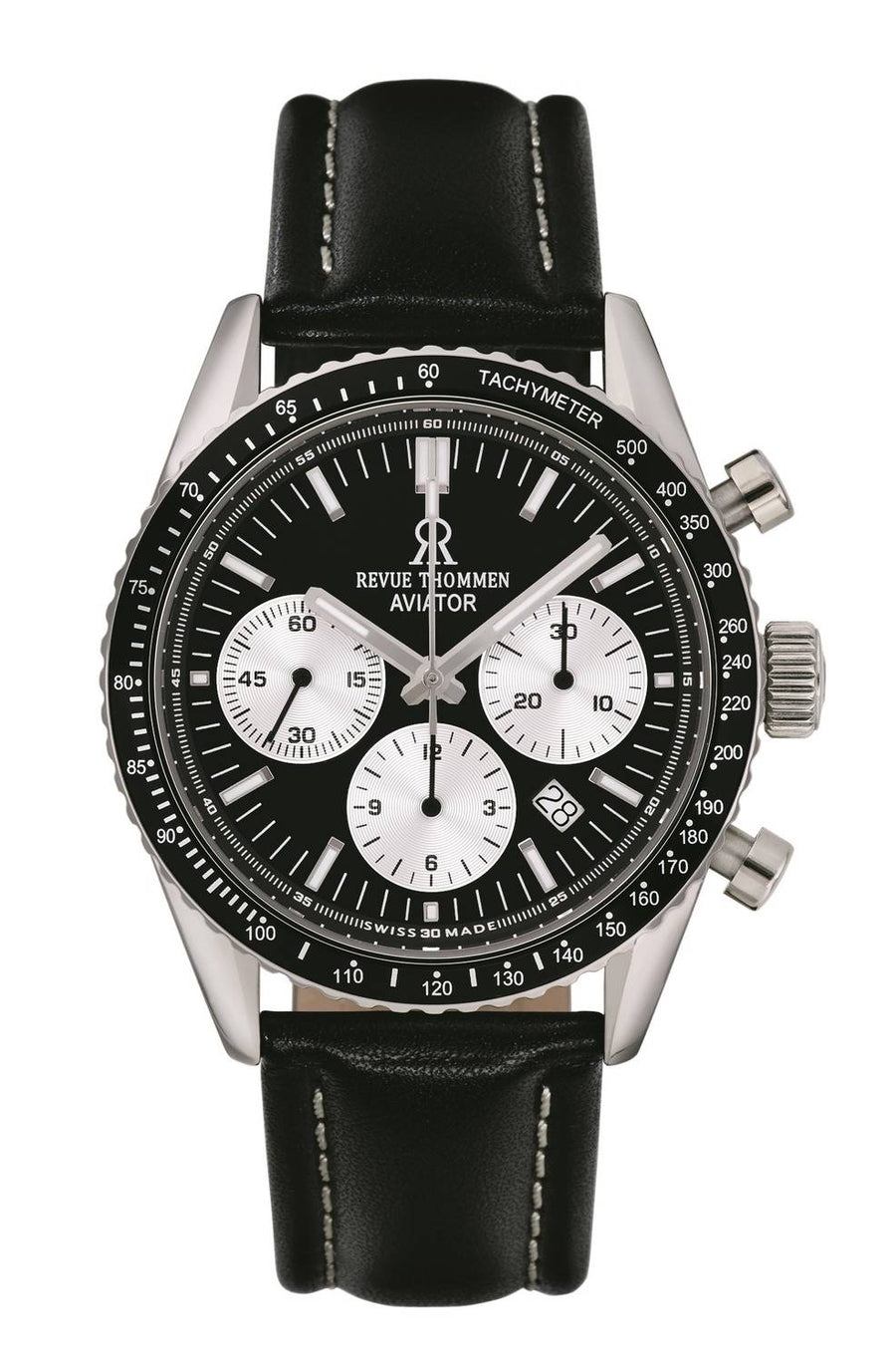 Revue Thommen Herren Armbanduhr Automatic  Aviator 42 mm Chronograph, Tachymeter Armband Leather 17000.6534