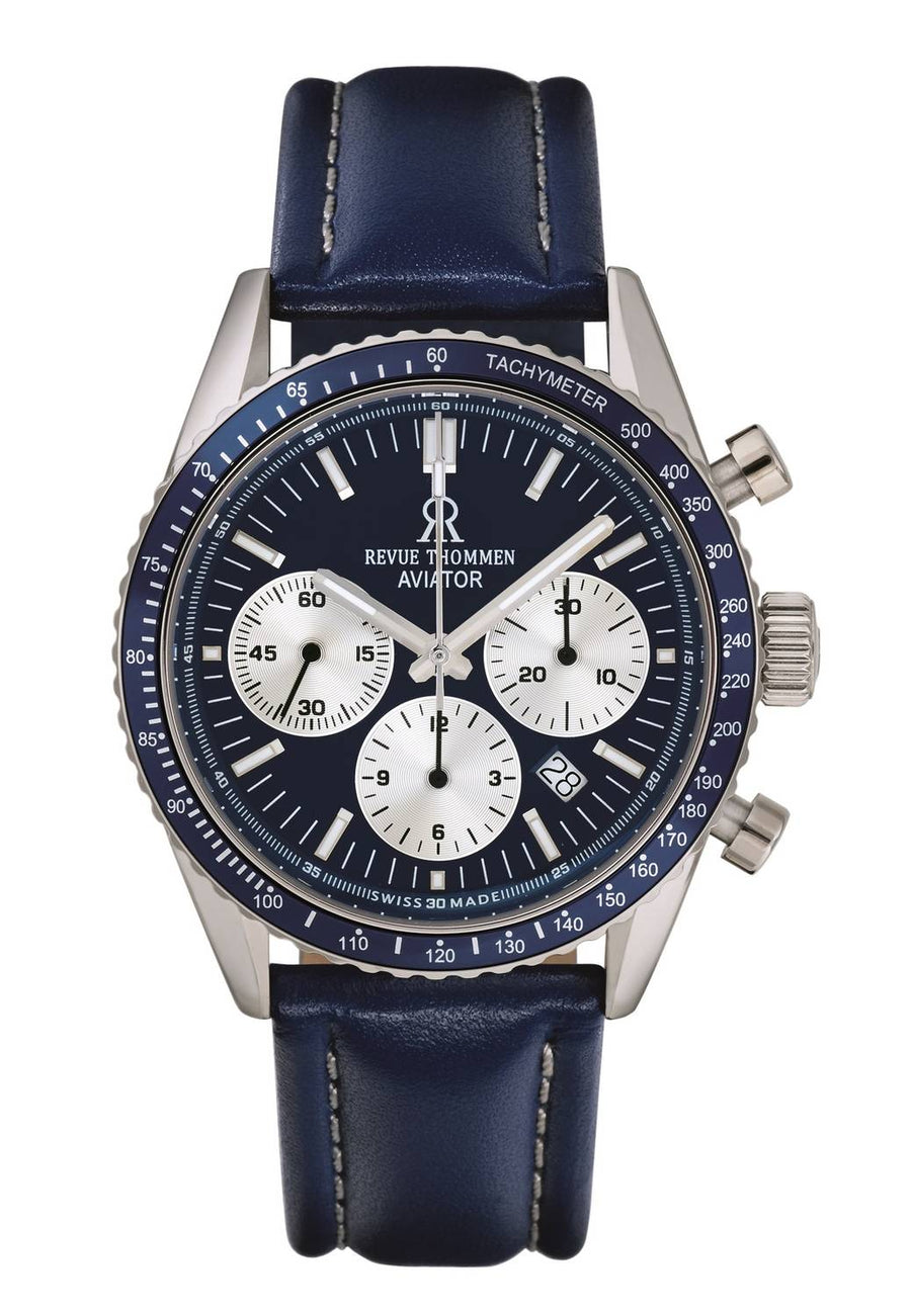 Revue Thommen Herren Armbanduhr Automatic  Aviator 42 mm Chronograph, Tachymeter Armband Leather 17000.6535