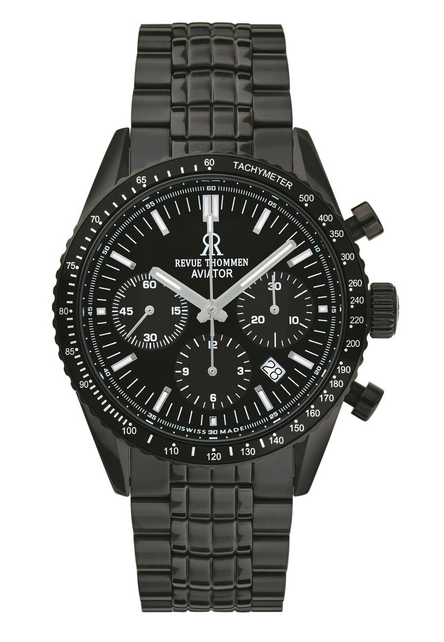 Revue Thommen Herren Armbanduhr Automatic Aviator 42 mm Chronograph, Tachymeter Armband Edelstahl 17000.6177