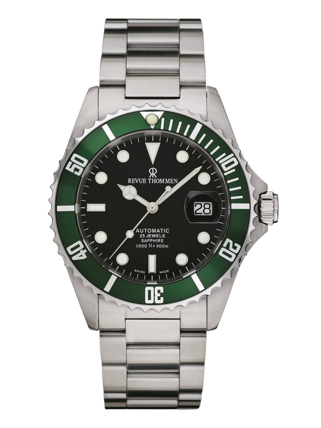 Revue Thommen Herren Armbanduhr Automatik Diver Ø 42 mm Edelstahl, Lünette Grün 17571.2134