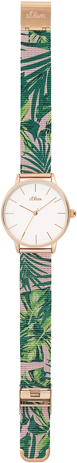 S.Oliver Damen Armbanduhr Edelstahlarmband Roségold-grün SO-3980-MQ