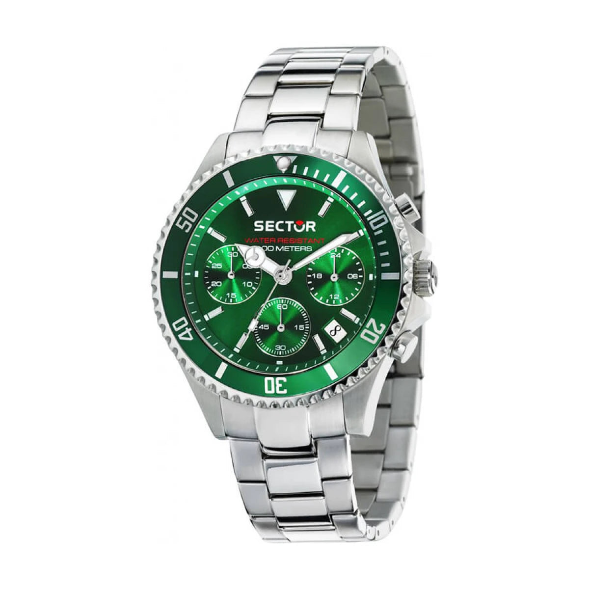 SECTOR Herren Armbanduhr 230 43MM CHR GREEN DIAL BR SS