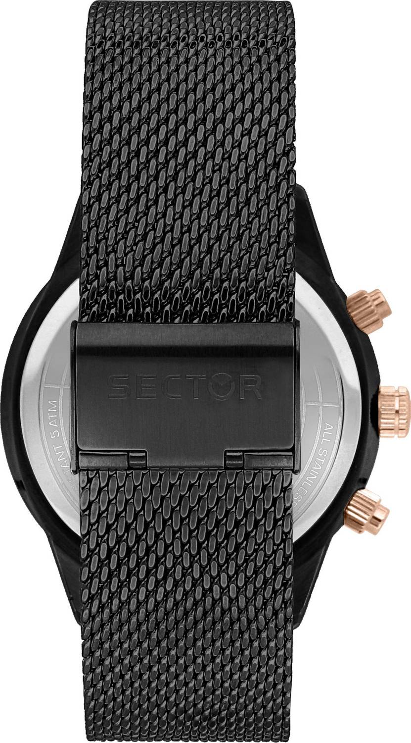 SECTOR Herren Armbanduhr Cronograph 670 45MM MULT BLACK DIAL MESH BAND BLACK