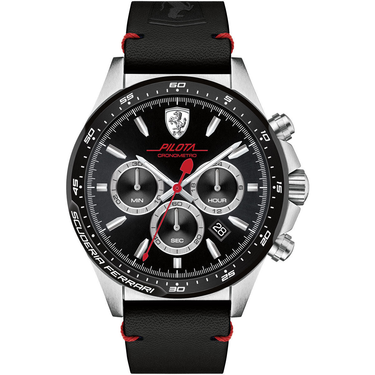 Scuderia Ferrari Pilota Herrenuhr Schwarzes Leder Silber Stahl 45 mm 830389