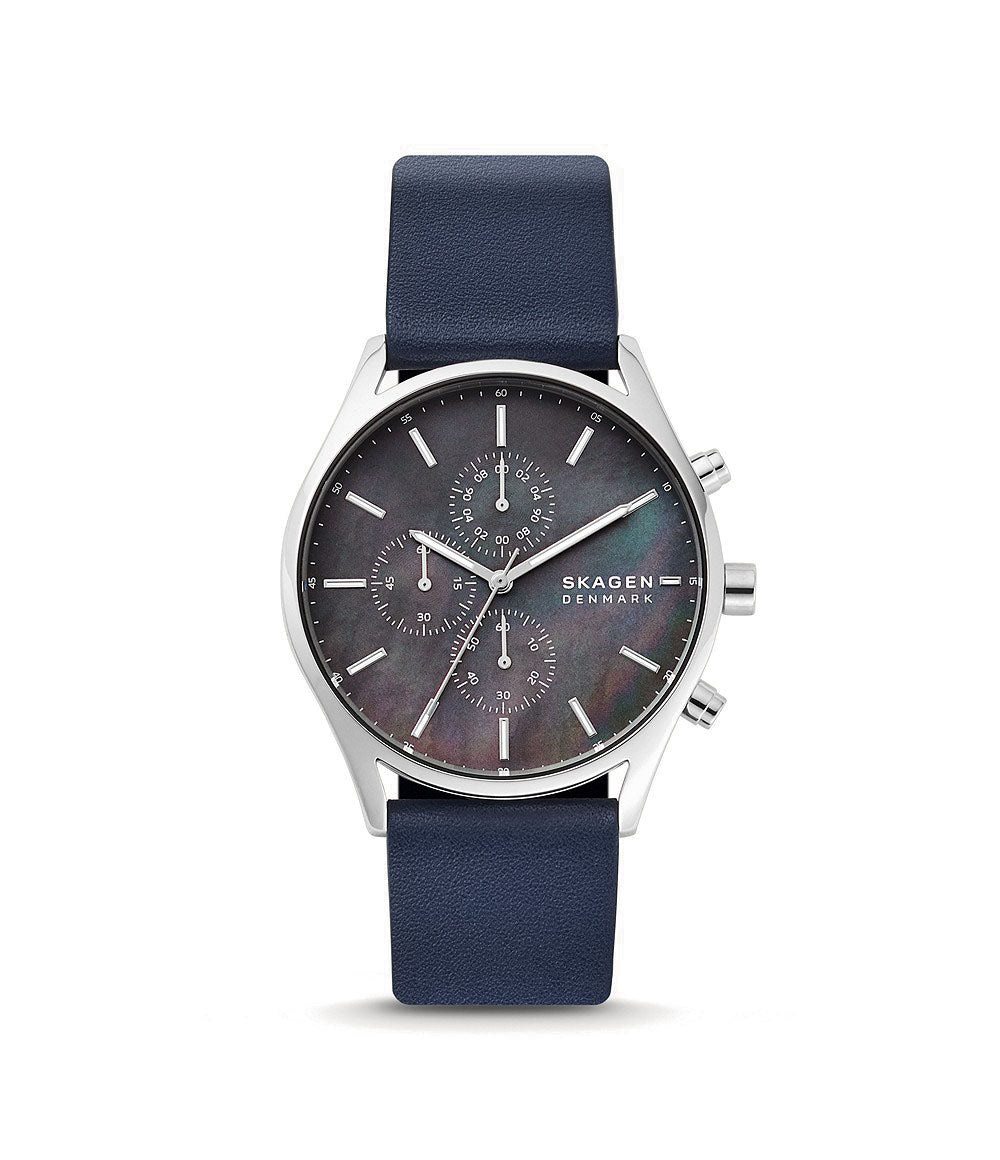 Skagen Armbanduhr Holst Chronograph Leder meerblau 42 mm SKW6653